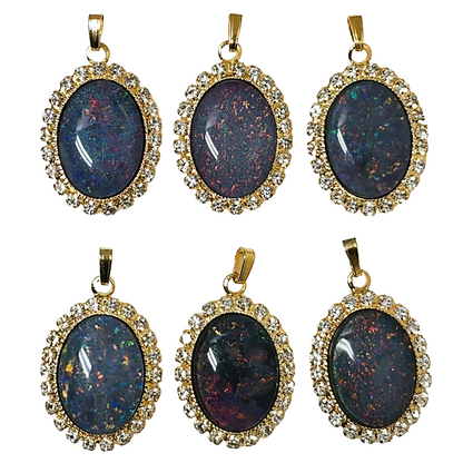 01945.0 - Lot of 5 Gold Plated Pendants 18 x 13 mm Opal Triplets and Rhinestones