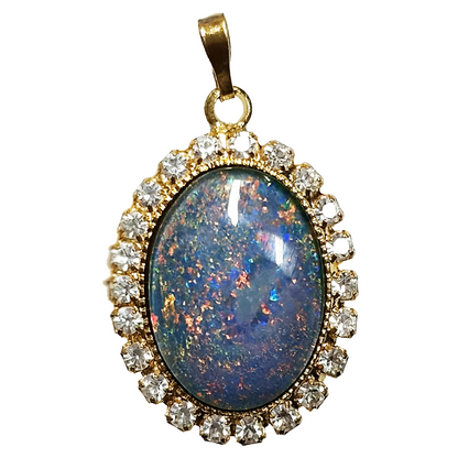 01945.0 - Lot of 5 Gold Plated Pendants 18 x 13 mm Opal Triplets and Rhinestones