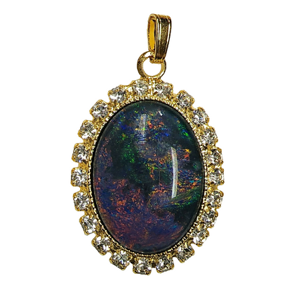 01945.0 - Lot of 5 Gold Plated Pendants 18 x 13 mm Opal Triplets and Rhinestones