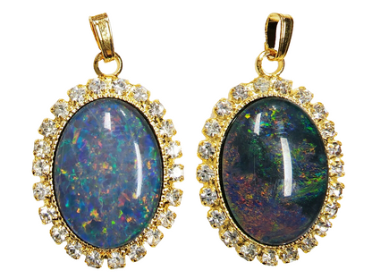 01945.0 - Lot of 5 Gold Plated Pendants 18 x 13 mm Opal Triplets and Rhinestones