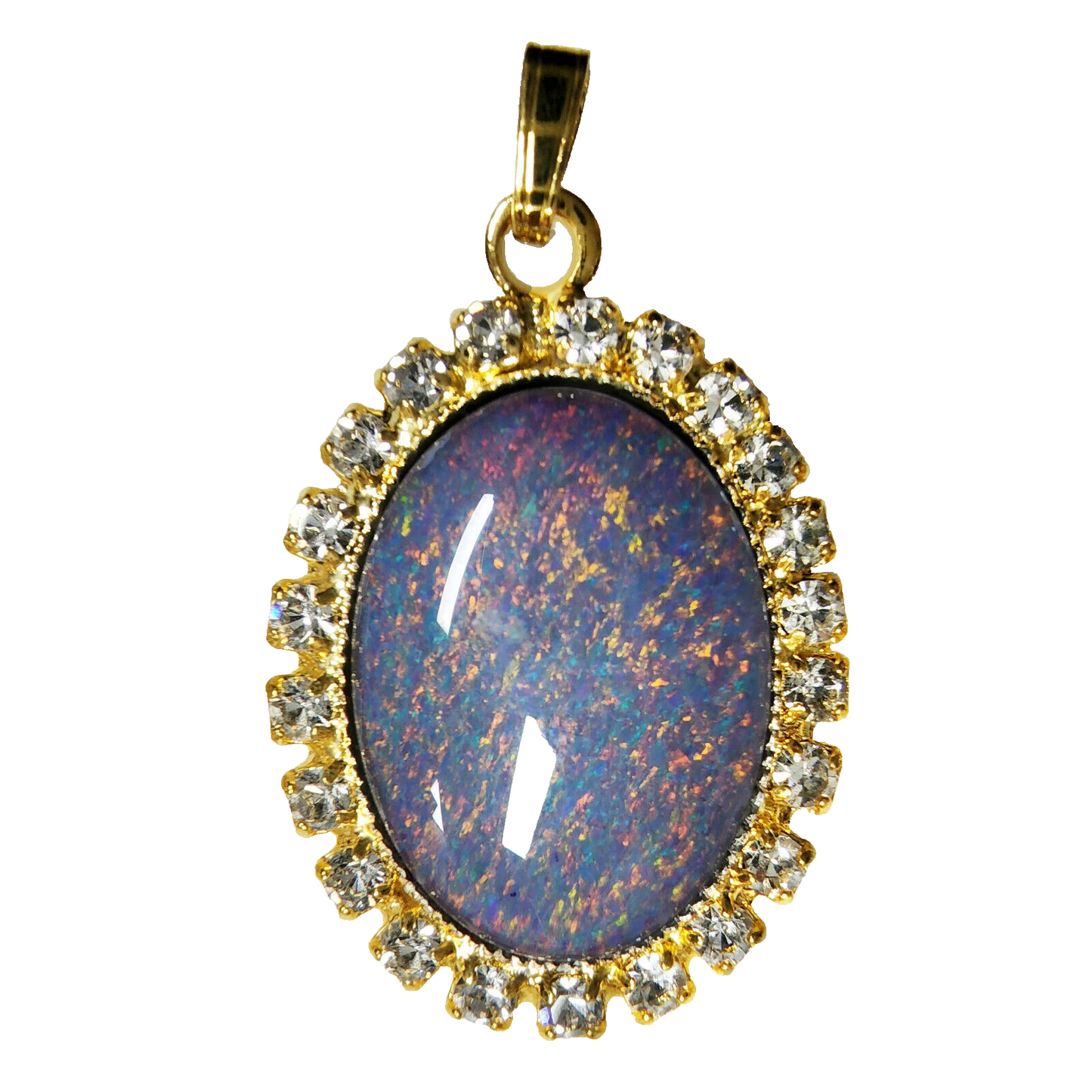 01945.0 - Lot of 5 Gold Plated Pendants 18 x 13 mm Opal Triplets and Rhinestones