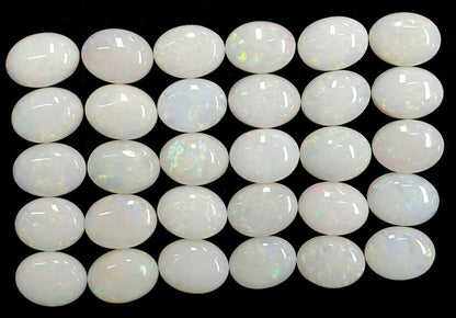 52251 -  30 Australian Earth Mined Coober Pedy Solid White Opals 8x6 mm Oval Cut