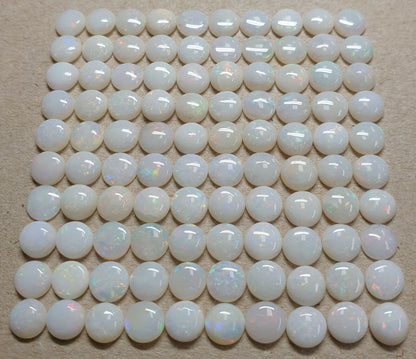 52252 -  100 Australian Earth Mined Coober Pedy Solid White Opals 5 mm Round Cut