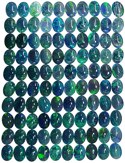 52186 - 100 Blue Blue/Green and Green 8 X 6 mm Oval Cut Australian Opal Triplets