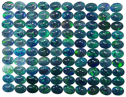 52186 - 100 Blue Blue/Green and Green 8 X 6 mm Oval Cut Australian Opal Triplets