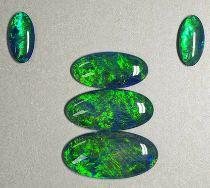 53413 - Unique 3 Very Large Matching Emerald Green Opal Triplet + Matching Pair