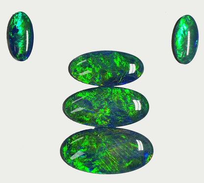 53413 - Unique 3 Very Large Matching Emerald Green Opal Triplet + Matching Pair