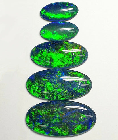 53413 - Unique 3 Very Large Matching Emerald Green Opal Triplet + Matching Pair