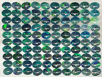 52186 - 100 Blue Blue/Green and Green 8 X 6 mm Oval Cut Australian Opal Triplets