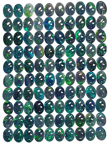52186 - 100 Blue Blue/Green and Green 8 X 6 mm Oval Cut Australian Opal Triplets