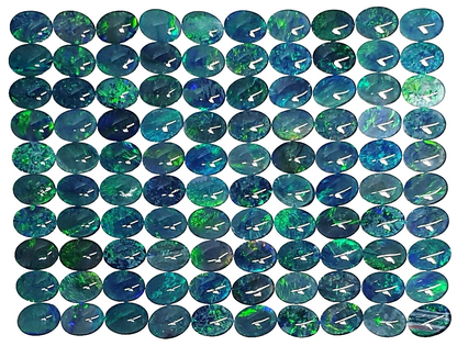 52186 - 100 Blue Blue/Green and Green 8 X 6 mm Oval Cut Australian Opal Triplets