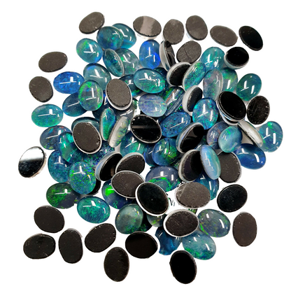 52186 - 100 Blue Blue/Green and Green 8 X 6 mm Oval Cut Australian Opal Triplets