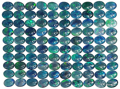 52186 - 100 Blue Blue/Green and Green 8 X 6 mm Oval Cut Australian Opal Triplets