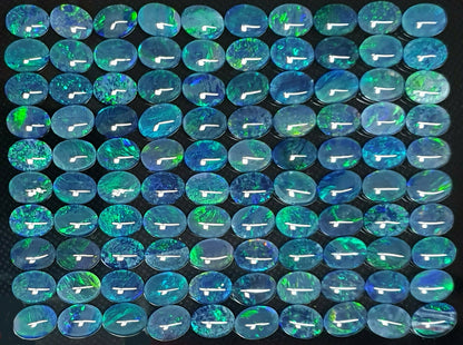 52186 - 100 Blue Blue/Green and Green 8 X 6 mm Oval Cut Australian Opal Triplets