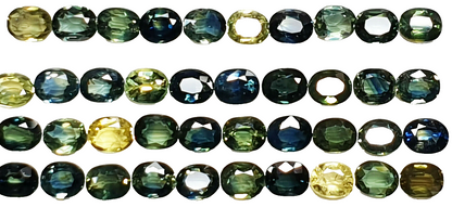 52219 -  40 Oval Cut Aussie Teal, Green, Yellow, Parti Color Sapphires 19.47 cts