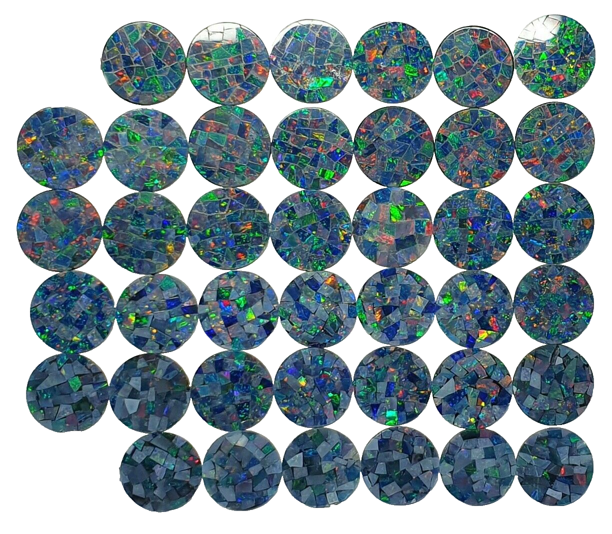 52238 - 40 Australian Mosaic Opal Doublets 11.7 to 12.1 mm Round 1.0 mm Thick