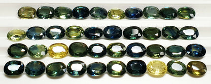 52219 -  40 Oval Cut Aussie Teal, Green, Yellow, Parti Color Sapphires 19.47 cts