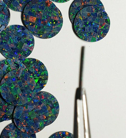 52238 - 40 Australian Mosaic Opal Doublets 11.7 to 12.1 mm Round 1.0 mm Thick