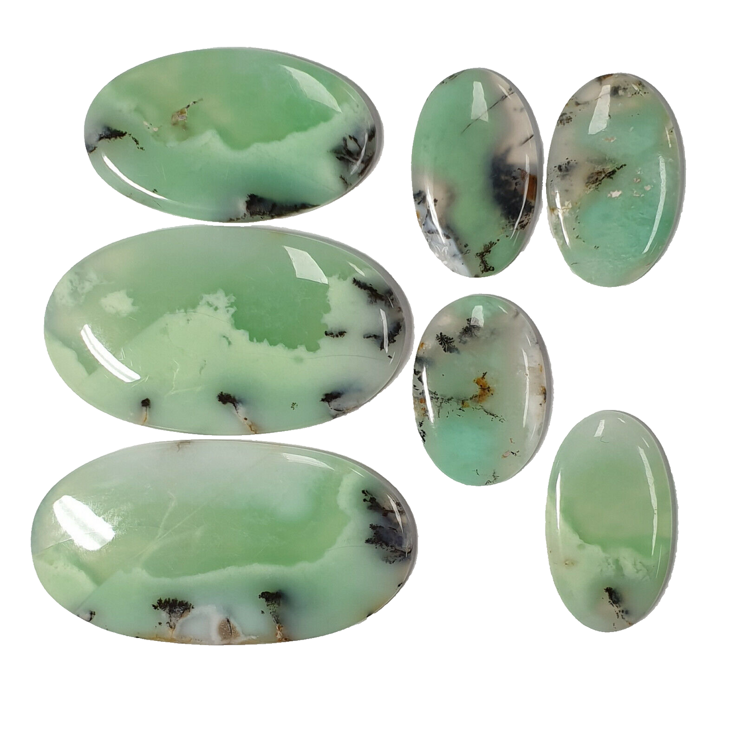 53526.0  A 7 Piece Set of Very Unusual Oval Cut Australian Chrysoprase Cabochons