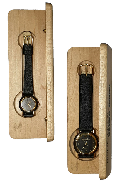 52215 - 1980's His 'n Hers Wood Watch with Timber Case Face and Presentation Box