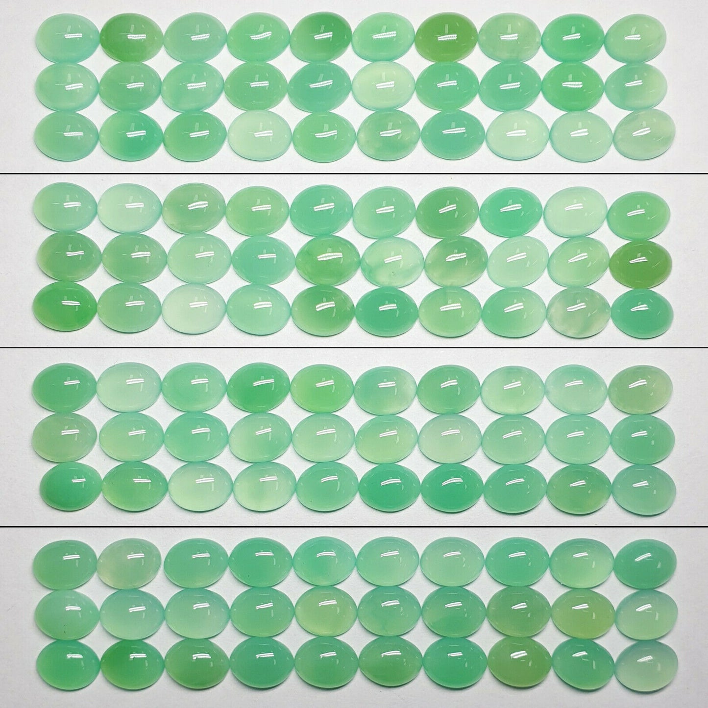 53427 - 30 Pcs Mixed Shades of Green 8x6 mm Oval Cut Cab Australian Chrysoprase