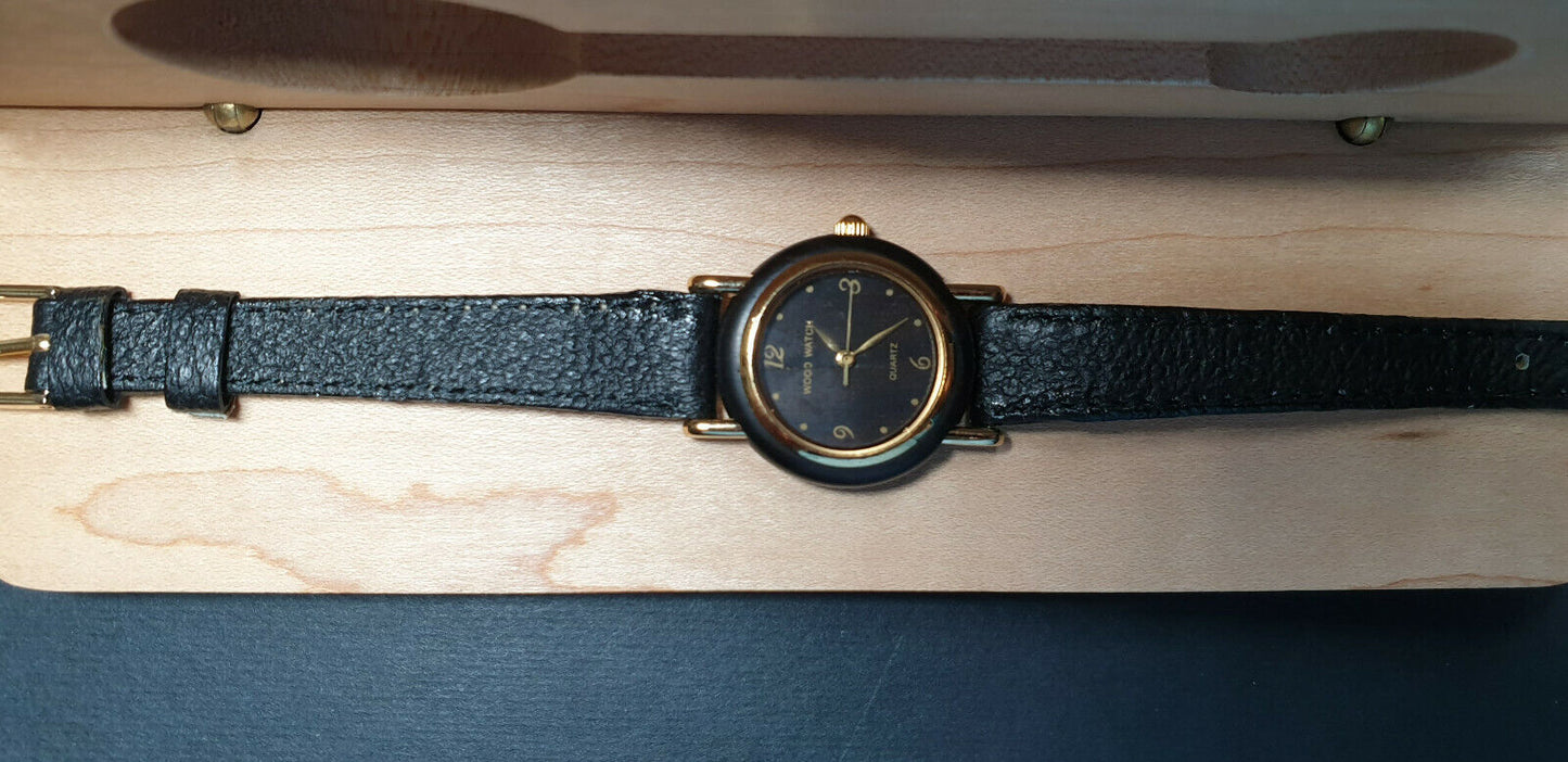 52215 - 1980's His 'n Hers Wood Watch with Timber Case Face and Presentation Box