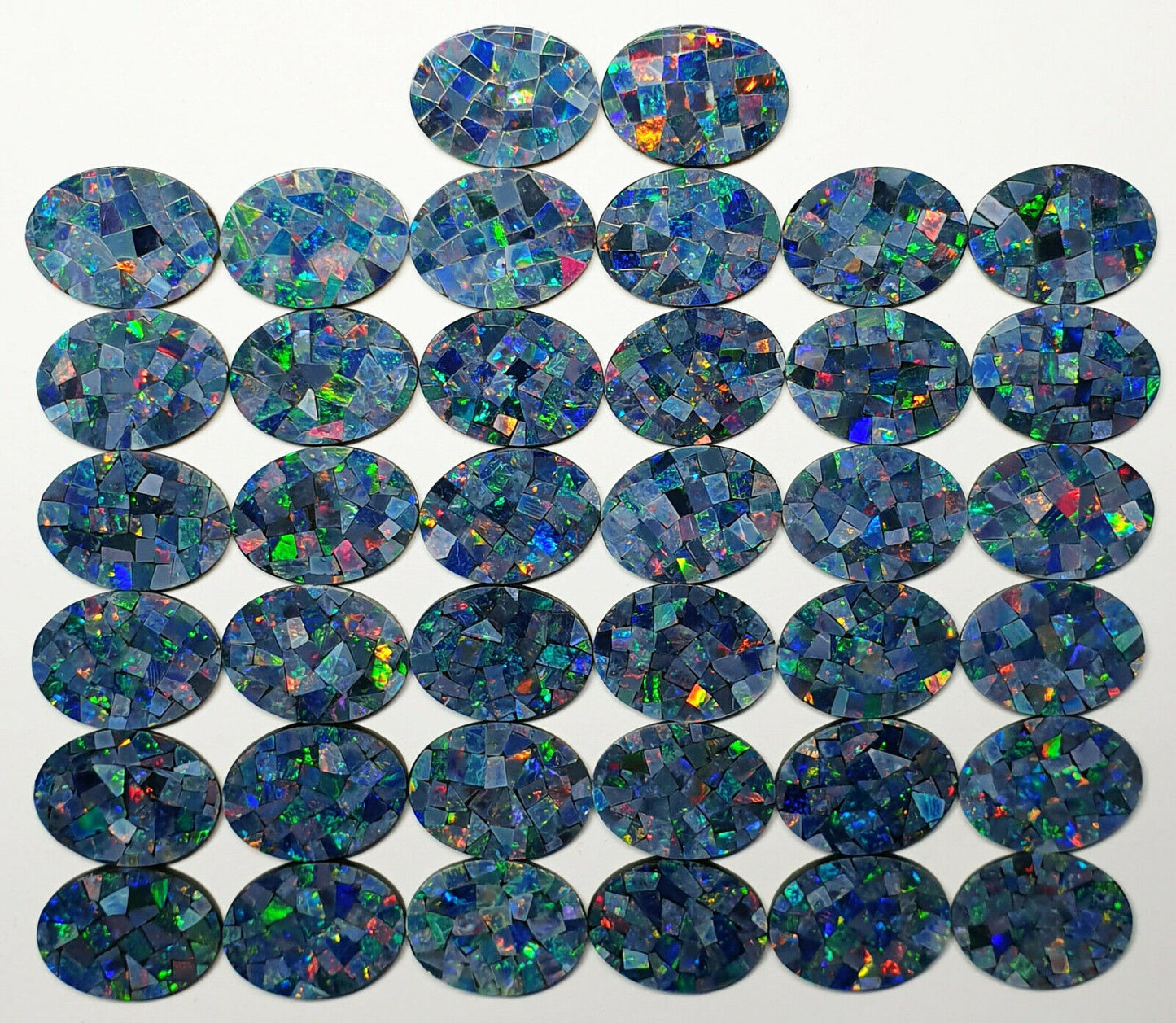 52237 - Lot of 38 Pieces Australian Mosaic Opal Doublet 16x12 mm Oval 2 mm Thick