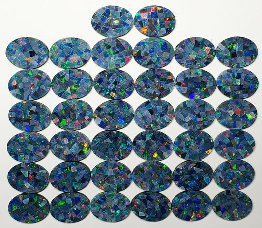 52237 - Lot of 38 Pieces Australian Mosaic Opal Doublet 16x12 mm Oval 2 mm Thick