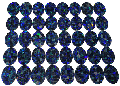 52236 - 10 Mosaic Blue Opal Doublets 18x13 mm Ovals Metal Backed for Watch Face