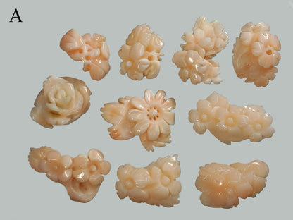 54184.0 - 10 Piece Lots of 1970s Natural Coral Carvings 10-30 mm 50+ carats each lot Harvested from the seas off Taiwan Not dyed or treated