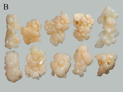 54184.0 - 10 Piece Lots of 1970s Natural Coral Carvings 10-30 mm 50+ carats each lot Harvested from the seas off Taiwan Not dyed or treated