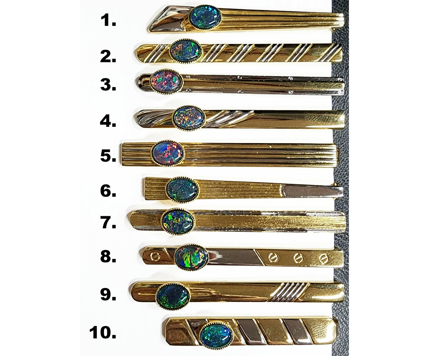 04214.0 - One Two Tone Coloured Tiebar Set with One 8 x 6 mm Oval Cut Opal Triplet Made with Natural Australian White Opal from Coober Pedy