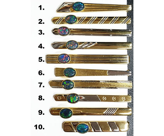 04214.0 - One Two Tone Coloured Tiebar Set with One 8 x 6 mm Oval Cut Opal Triplet Made with Natural Australian White Opal from Coober Pedy