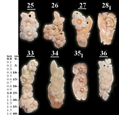 54102.0 - Taiwan Natural Pink Coral Carvings Harvested from the Sea Flowers roses Each about 2.4 - 2.9 gram 12 - 14 carats Some are drilled