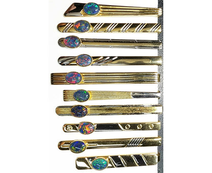 04214.0 - One Two Tone Coloured Tiebar Set with One 8 x 6 mm Oval Cut Opal Triplet Made with Natural Australian White Opal from Coober Pedy