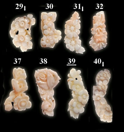 54102.0 - Taiwan Natural Pink Coral Carvings Harvested from the Sea Flowers roses Each about 2.4 - 2.9 gram 12 - 14 carats Some are drilled