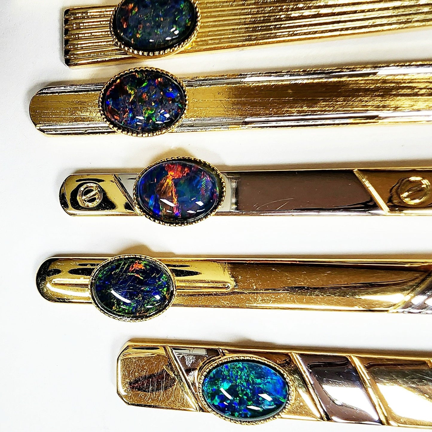 04214.0 - One Two Tone Coloured Tiebar Set with One 8 x 6 mm Oval Cut Opal Triplet Made with Natural Australian White Opal from Coober Pedy