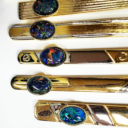 04214.0 - One Two Tone Coloured Tiebar Set with One 8 x 6 mm Oval Cut Opal Triplet Made with Natural Australian White Opal from Coober Pedy