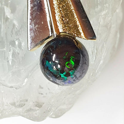 53594.0 - One pair of 25mm Long Gold Plated Sterling Silver Earrings from the 1980's set with 6mm Boulder Opal Beads