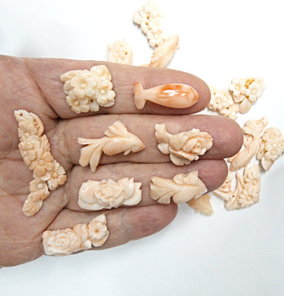 54006.0 - Natural Light Pink Coral Carvings from Taiwan with a hole drilled at the top Size 10 to 35 mm in length About 15 carats or 3 Grams