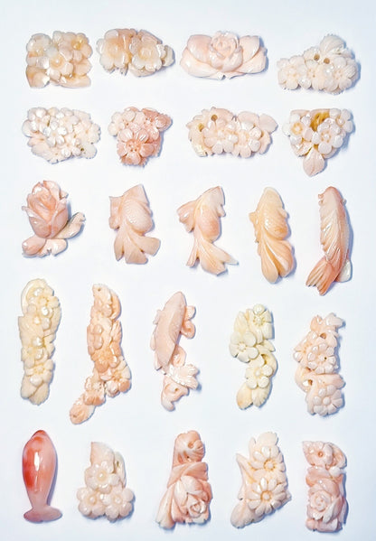 54006.0 - Natural Light Pink Coral Carvings from Taiwan with a hole drilled at the top Size 10 to 35 mm in length About 15 carats or 3 Grams