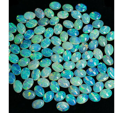 54066.0 - 7x5 mm Australian Natural solid crystal oval cabochon cut blue green Opal in thickness from 1.00 to 2.00 mm Mostly 1.50 - 2.00 mm