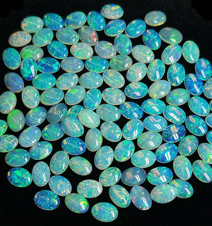 54066.0 - 7x5 mm Australian Natural solid crystal oval cabochon cut blue green Opal in thickness from 1.00 to 2.00 mm Mostly 1.50 - 2.00 mm
