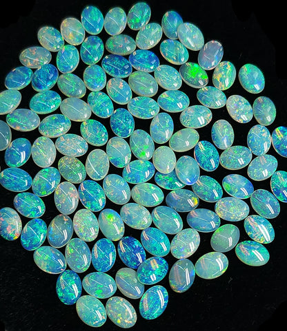 54066.0 - 7x5 mm Australian Natural solid crystal oval cabochon cut blue green Opal in thickness from 1.00 to 2.00 mm Mostly 1.50 - 2.00 mm