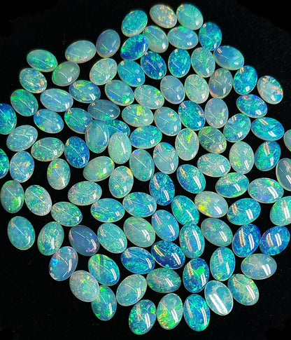 54066.0 - 7x5 mm Australian Natural solid crystal oval cabochon cut blue green Opal in thickness from 1.00 to 2.00 mm Mostly 1.50 - 2.00 mm