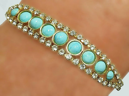 53646.0 - Very Rare Natural Non Treated Australian 4 mm and 5 mm Turquoise in a 16.5 cm or 18.0 cm Swarovski Gold Plated Rhinestone Bracelet