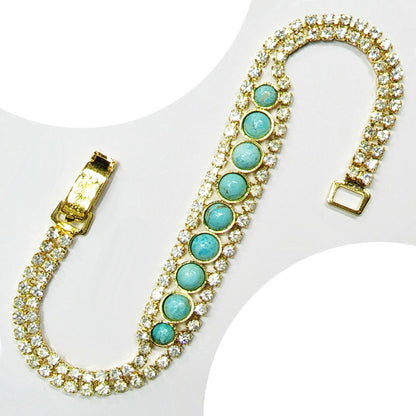 53646.0 - Very Rare Natural Non Treated Australian 4 mm and 5 mm Turquoise in a 16.5 cm or 18.0 cm Swarovski Gold Plated Rhinestone Bracelet