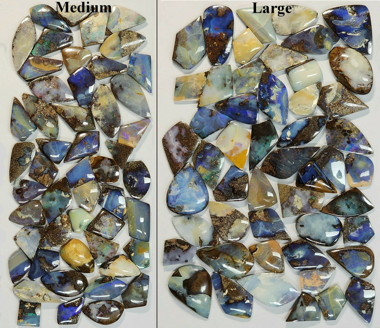 53955.0 - 3 Special Priced bargain Lots of 50 Pieces Each of Free Shaped Australian Boulder Opal in 3 sizes Multiple lots further discounted