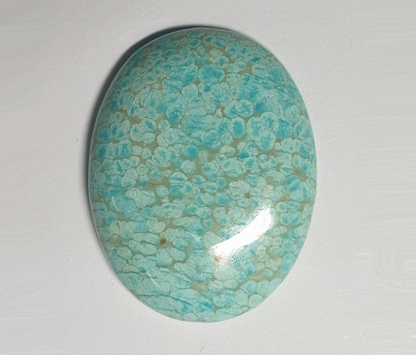 53584.0 -  A Very Large and Rare NATURAL Australian Turquoise, 27 x 21 x 5 mm Oval cabochon, Snowflake "TurqOZ", 21.66 carats, NO Treatment