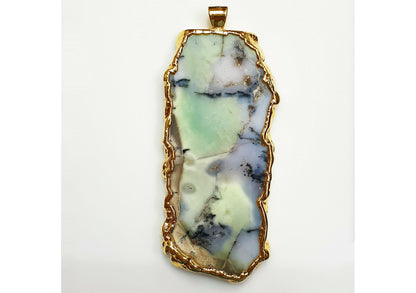53590.0 - Silverform Pendant, Large Unique Australian Chrysoprase Enclosed in Pure Silver which has been Gold Plated, 90mm